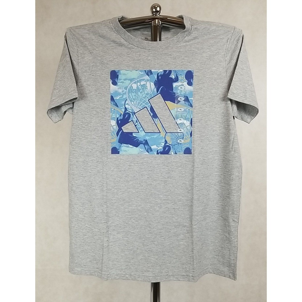 NWT Adidas Boy Shirt Size XL Short Sleeve Gray Basketball TShirt Graphic Tee NEW
